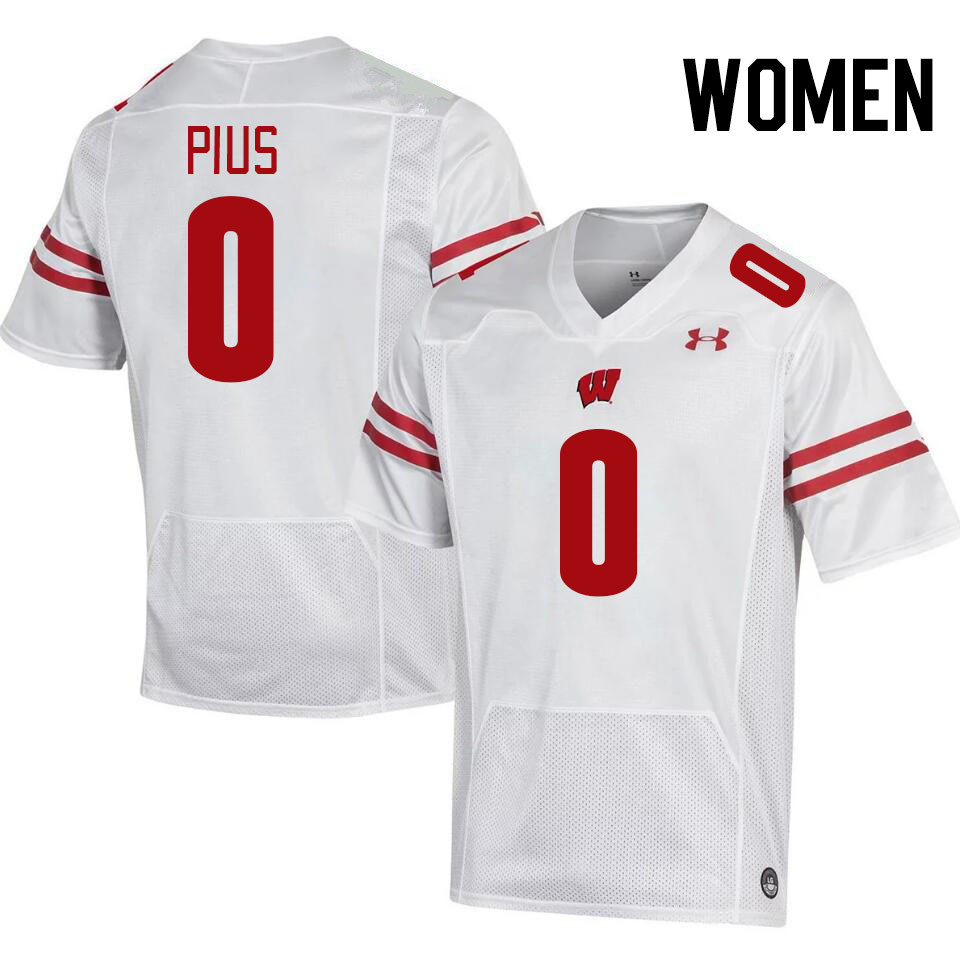 Women #0 John Pius Wisconsin Badgers College Football Jerseys Stitched-White